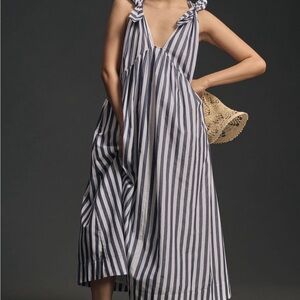 Anthropologie Bow Shoulder V-Neck Maxi Dress